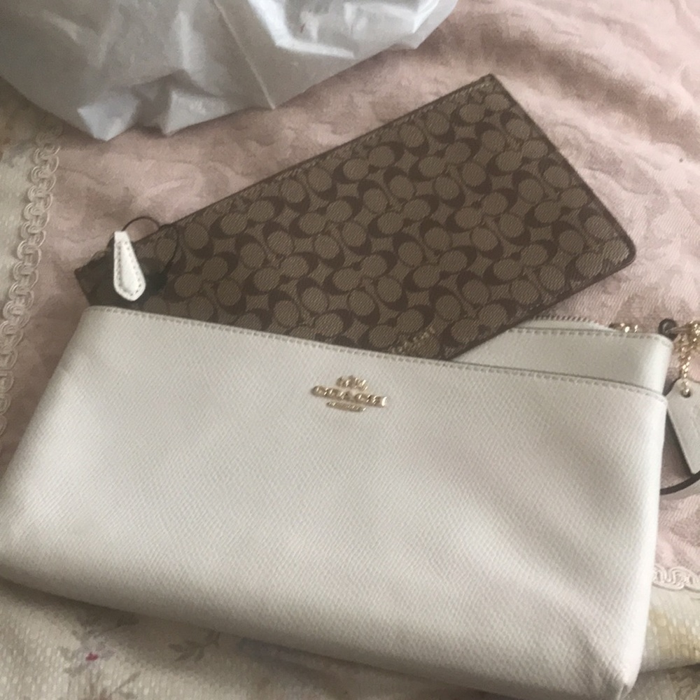 Coach cream mini bag with detachable pouch used